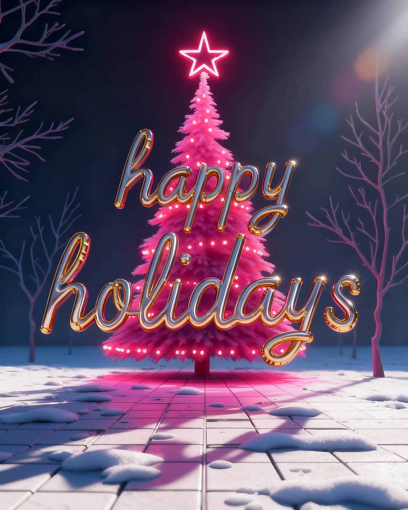 Neon Pink Snowy Tree Neon Pink Snowy Tree