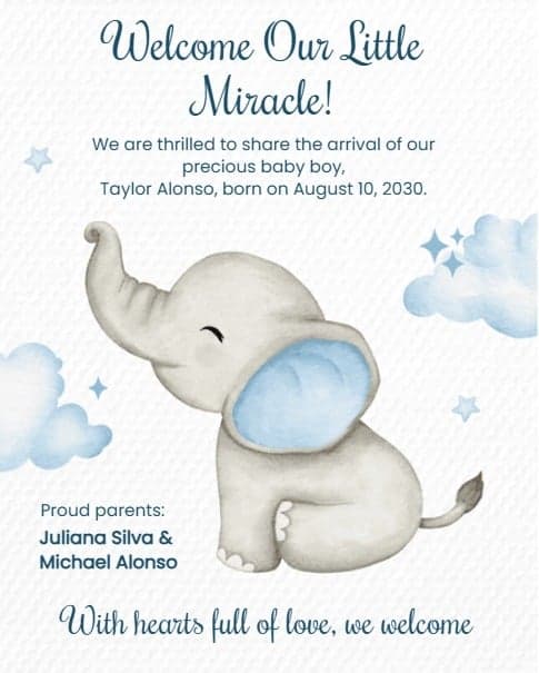 Baby Elephant Announcement Baby Elephant Announcement